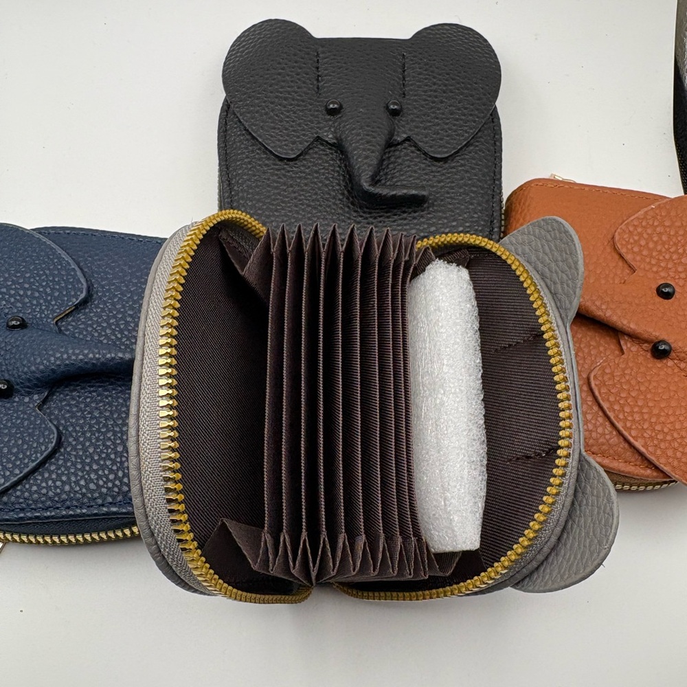 Elephant Design Leather Wallet - Gray and Brown